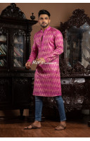 Men Pink Color Chevron Printed Straight Punjabi (NS87)